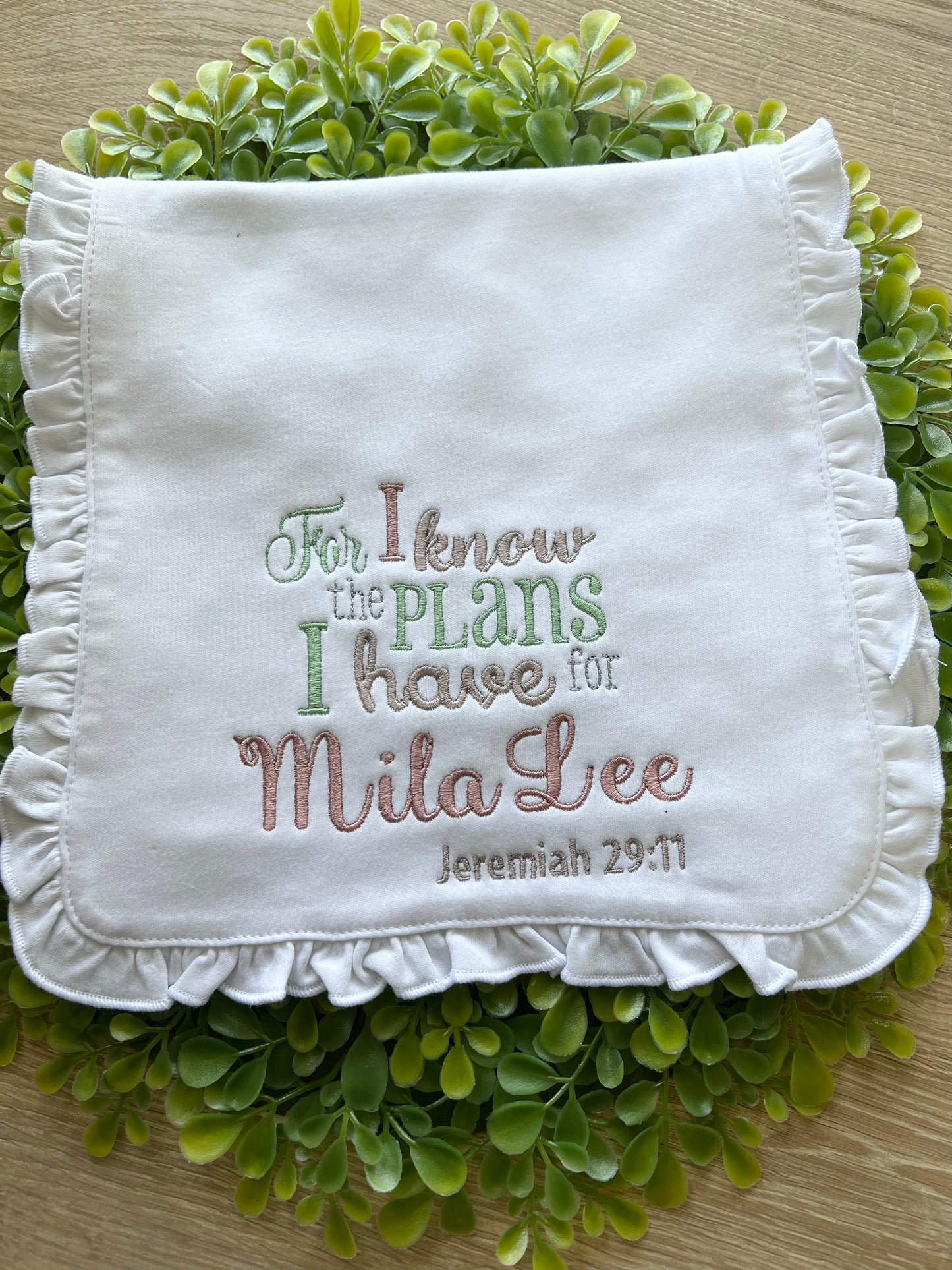 Jeremiah 29:11 Ruffle Burp Cloth