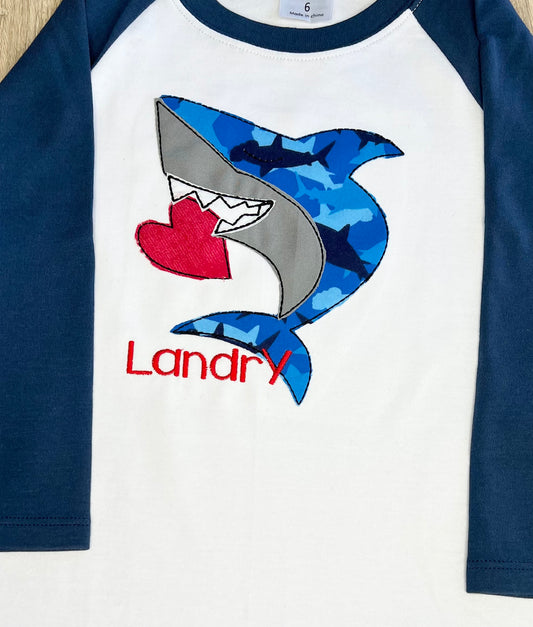 Valentine Shark Applique Shirt